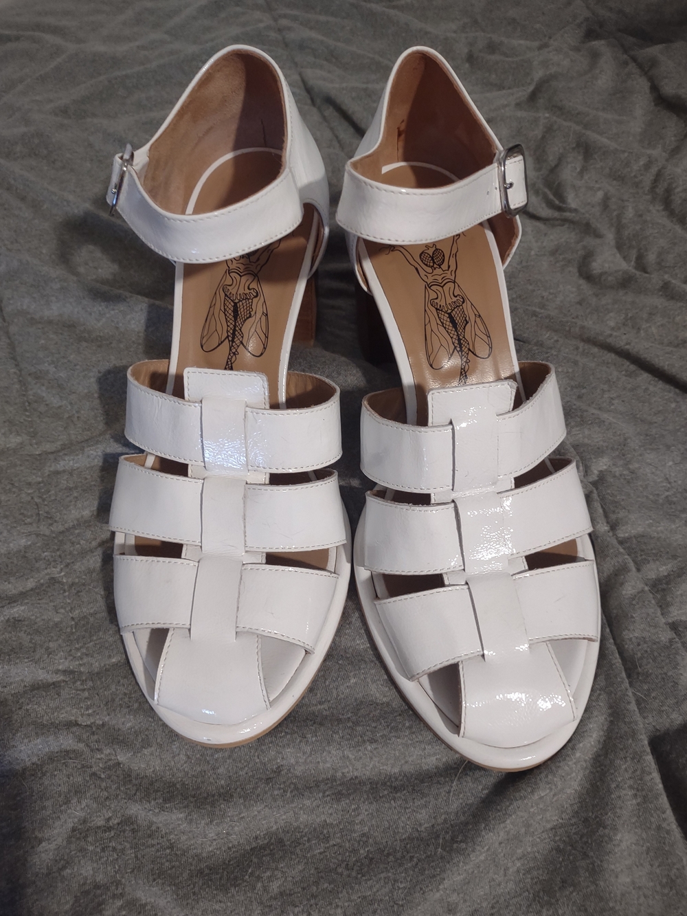 Fly London White Patent Leather Strappy Block Heel Sandals